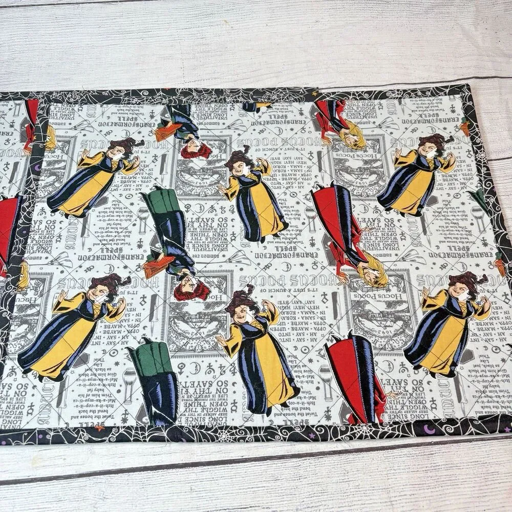 Hand Made Placemats Set of 7 HALLOWEEN Quilted Haunted Mansion Hocus Pocus Webs